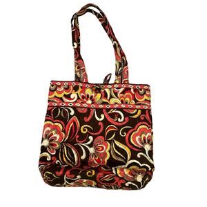 Vera Bradley Yellow, Red and Brown Print Shoulder Bag Purse‎ Tote